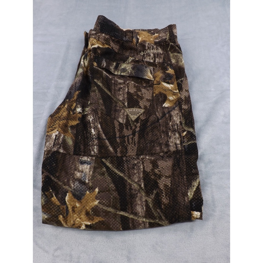 Columbia PFG Pants Men's 38x34 (39x32.5) Timberwolf Camo Hunting Omni-Shield